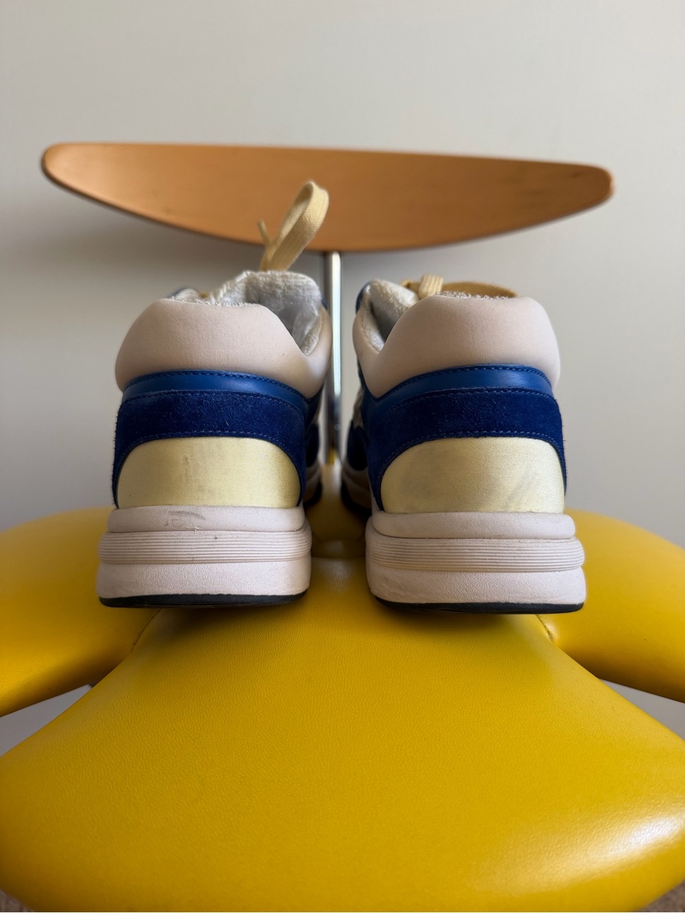 Chanel 2019 Cruise Blue / Yellow Suede Pastel CC Logo Runner Sneakers [7] - Picture 4 of 7